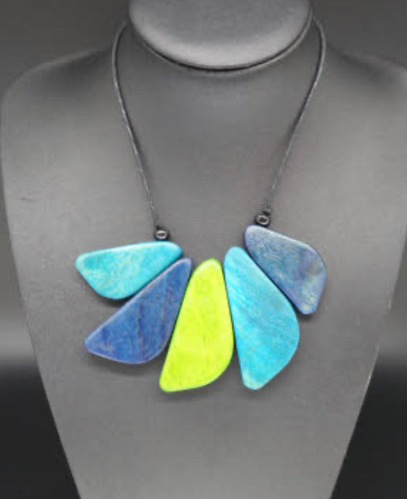 Wooden Beaded Necklace - Green, Teal and Navy