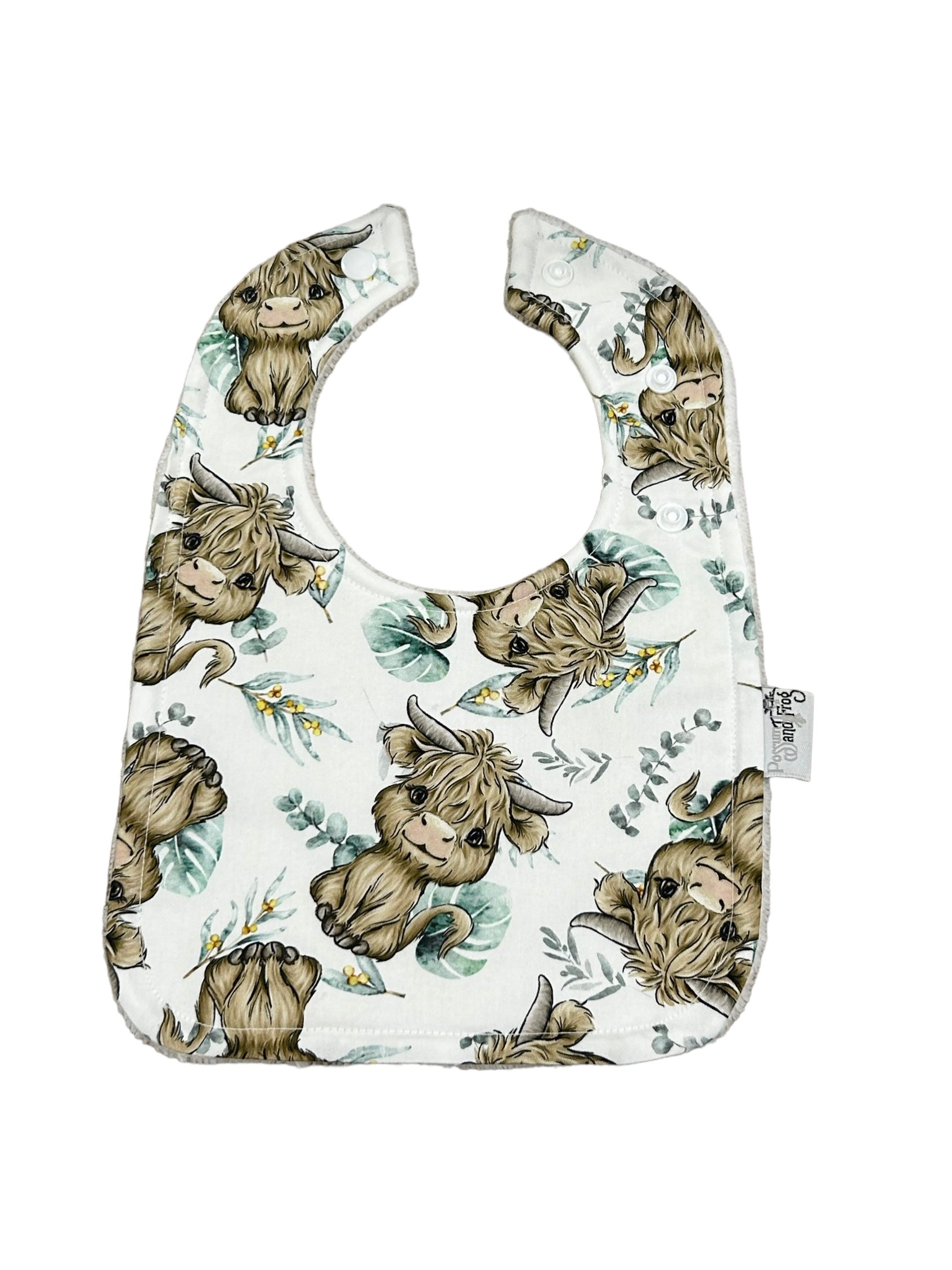 Rounded Bib - Cow - Wattle Leaves