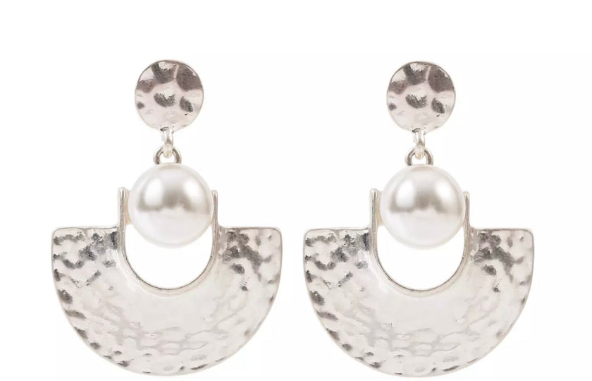 Silver and Pearl Fan Drop Earrings