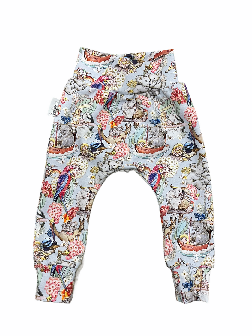 Possum and Frog - Harem Pants - May Gibbs - Multi Blue/Grey