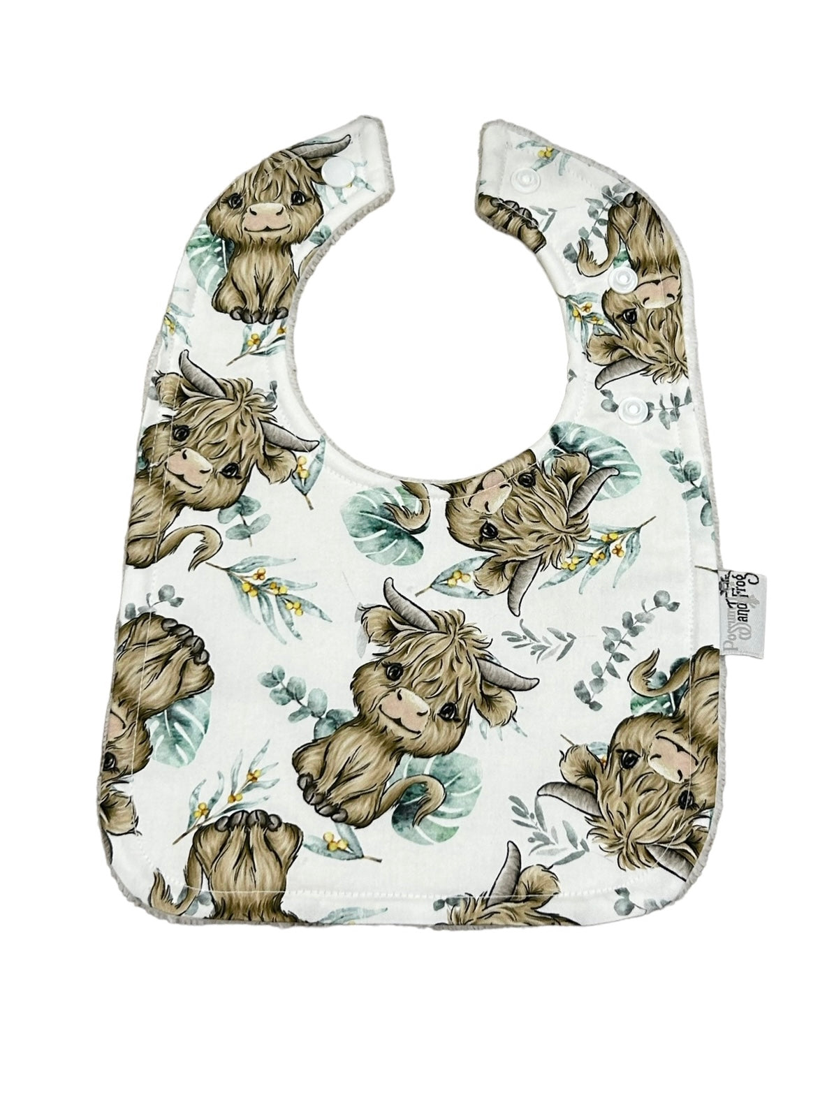 Highland cow yak rounded bib - Wattle Leaves