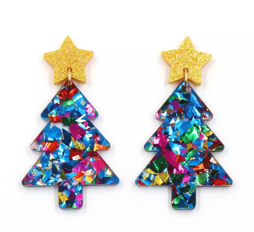 Christmas Tree Glitter Earrings