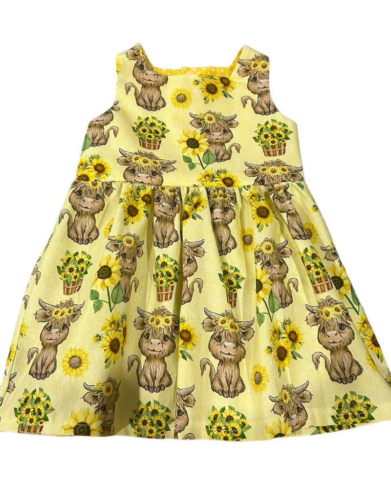 Claudia Dress - Sunflower Highland Cow