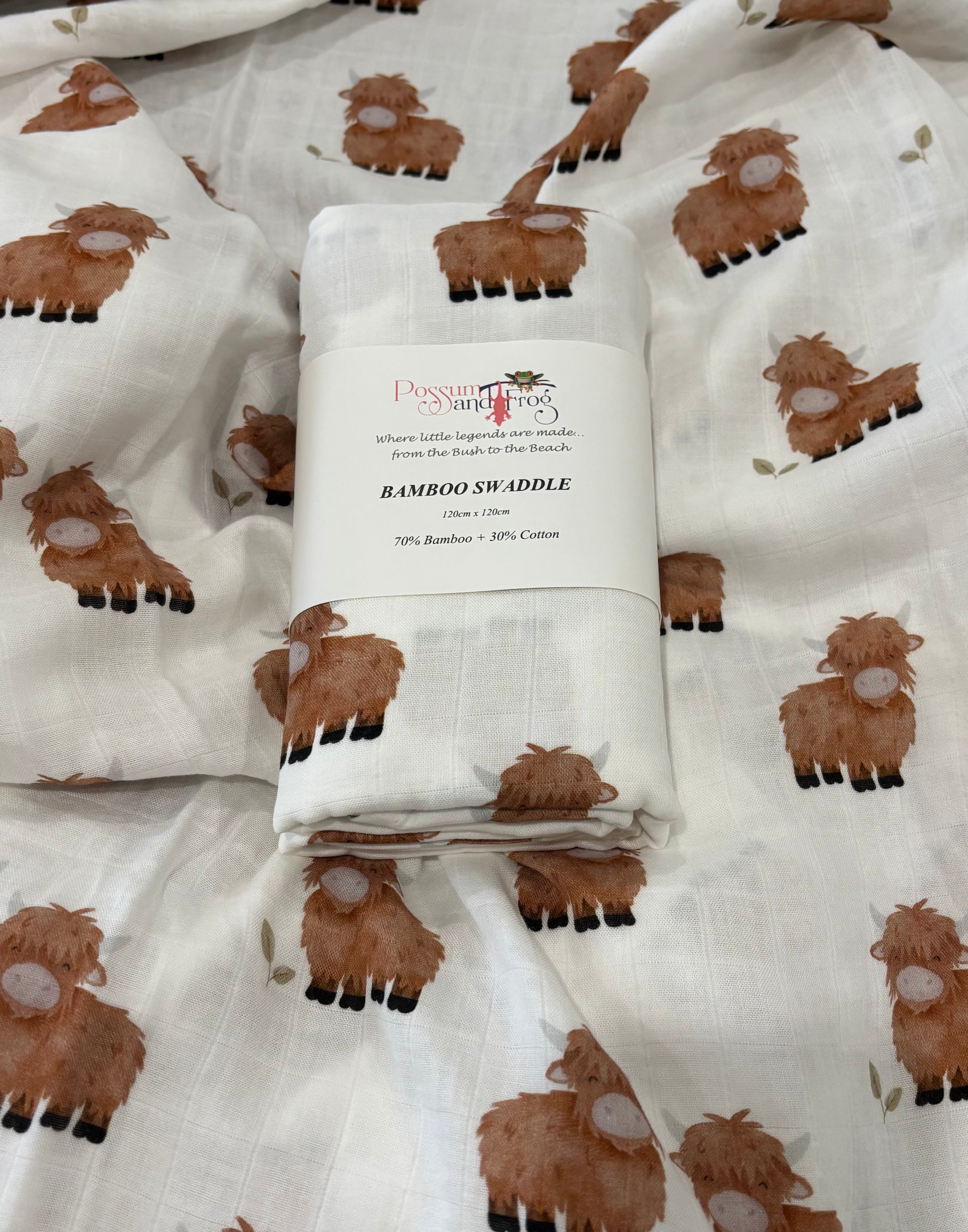 Aussie Highland Cow Bamboo Swaddle