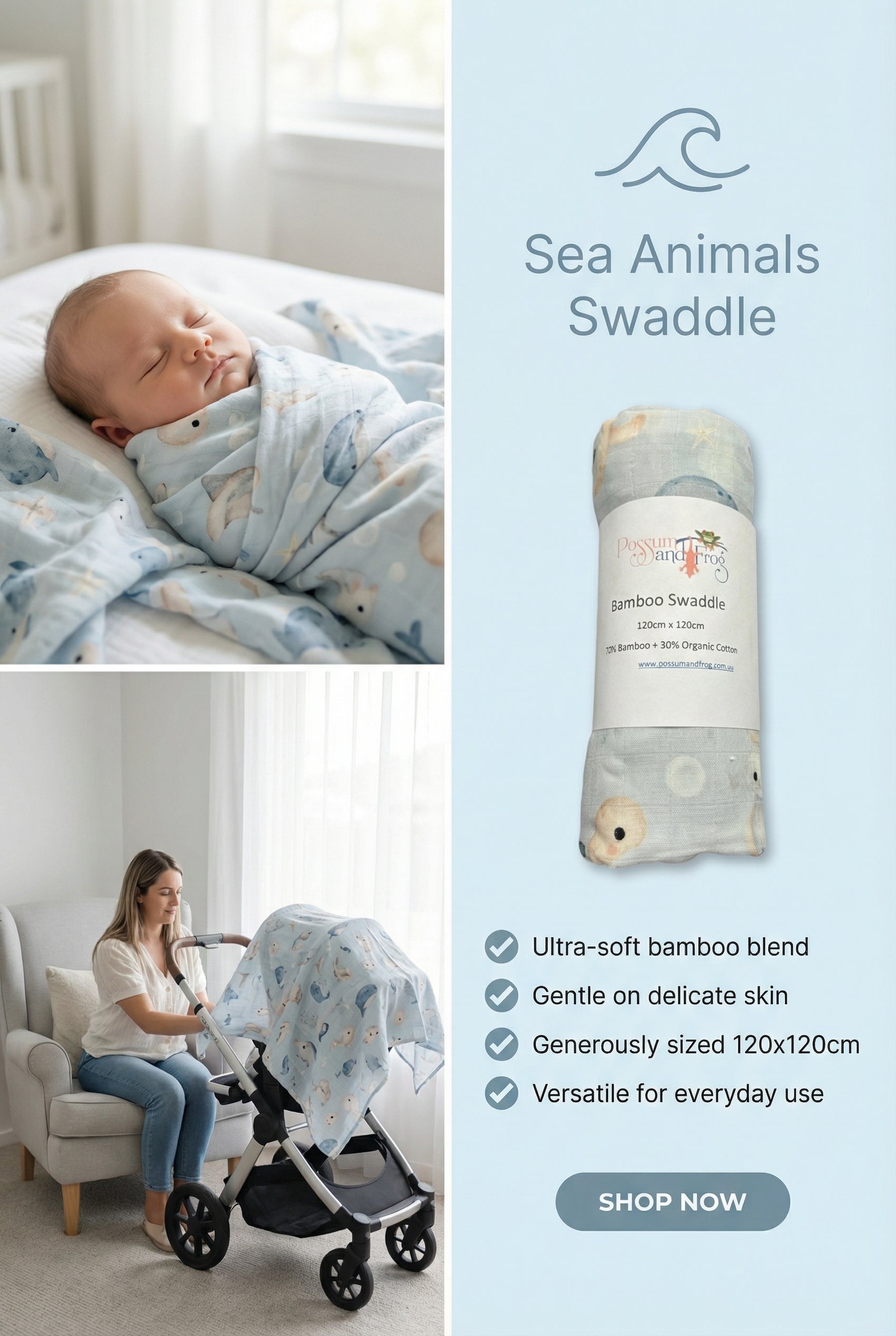 Sea Animals Bamboo Swaddle