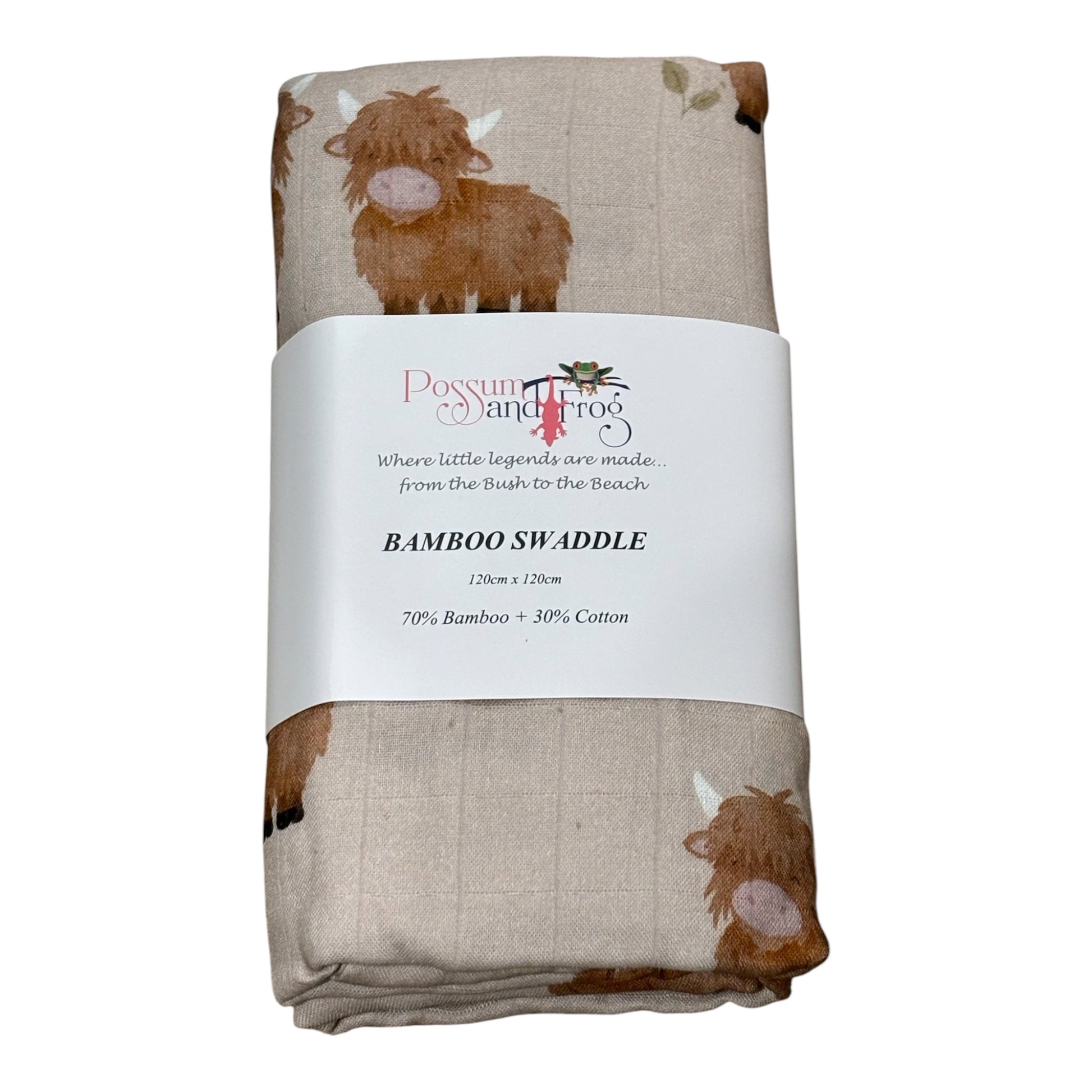 Aussie Highland Cow Bamboo Swaddle