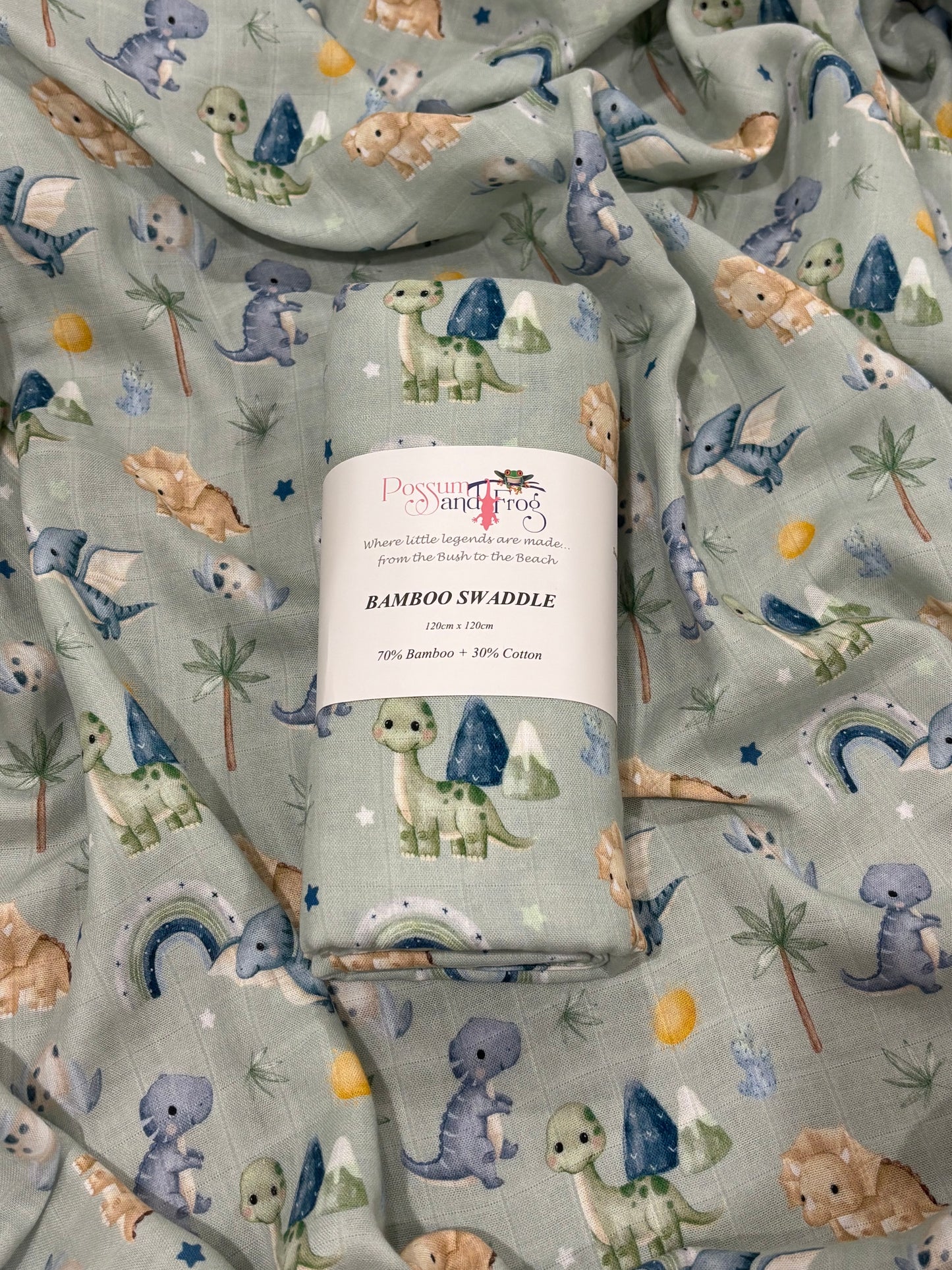 Dino Land Sage Bamboo Swaddle