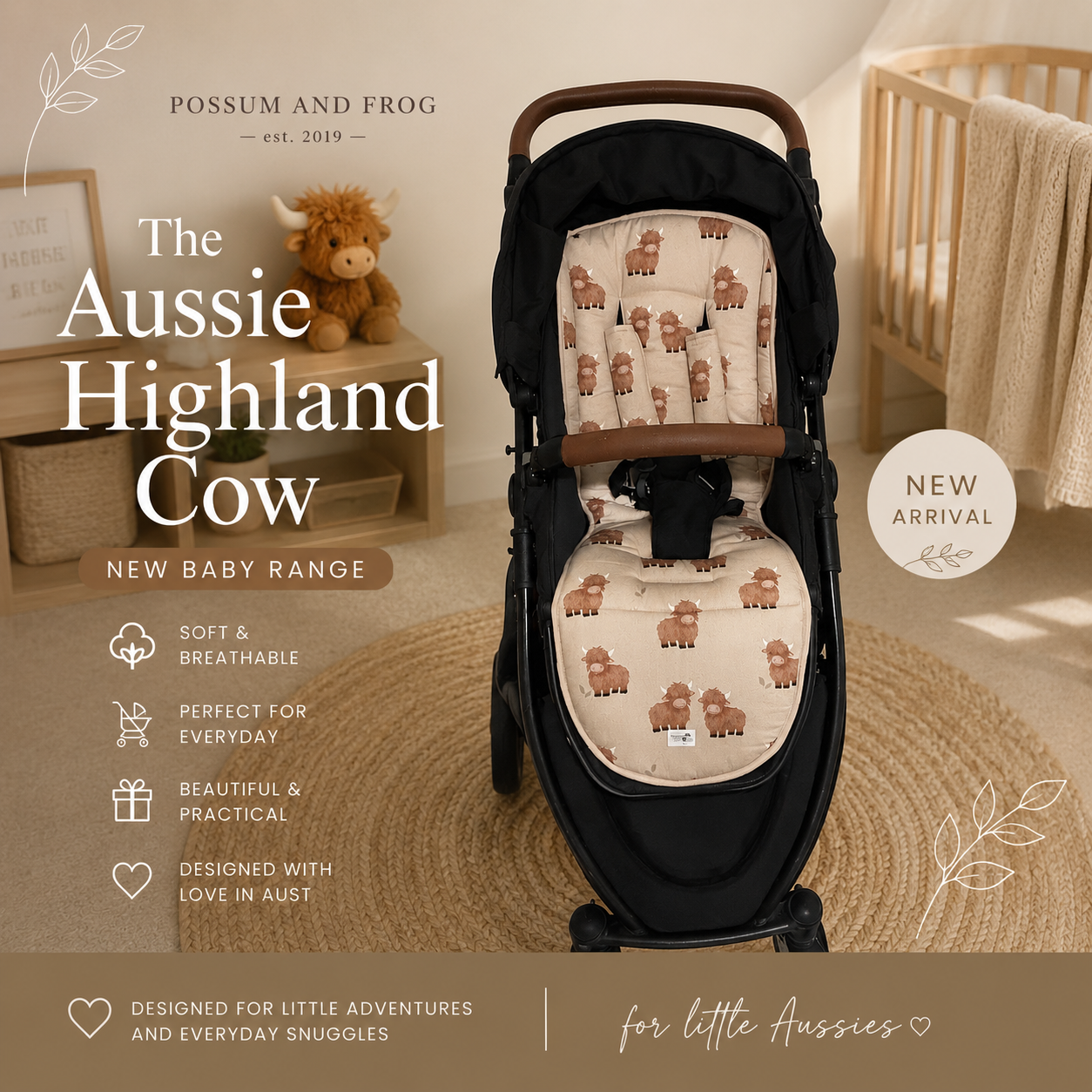 Aussie Highland Cow Universal Pram Liner