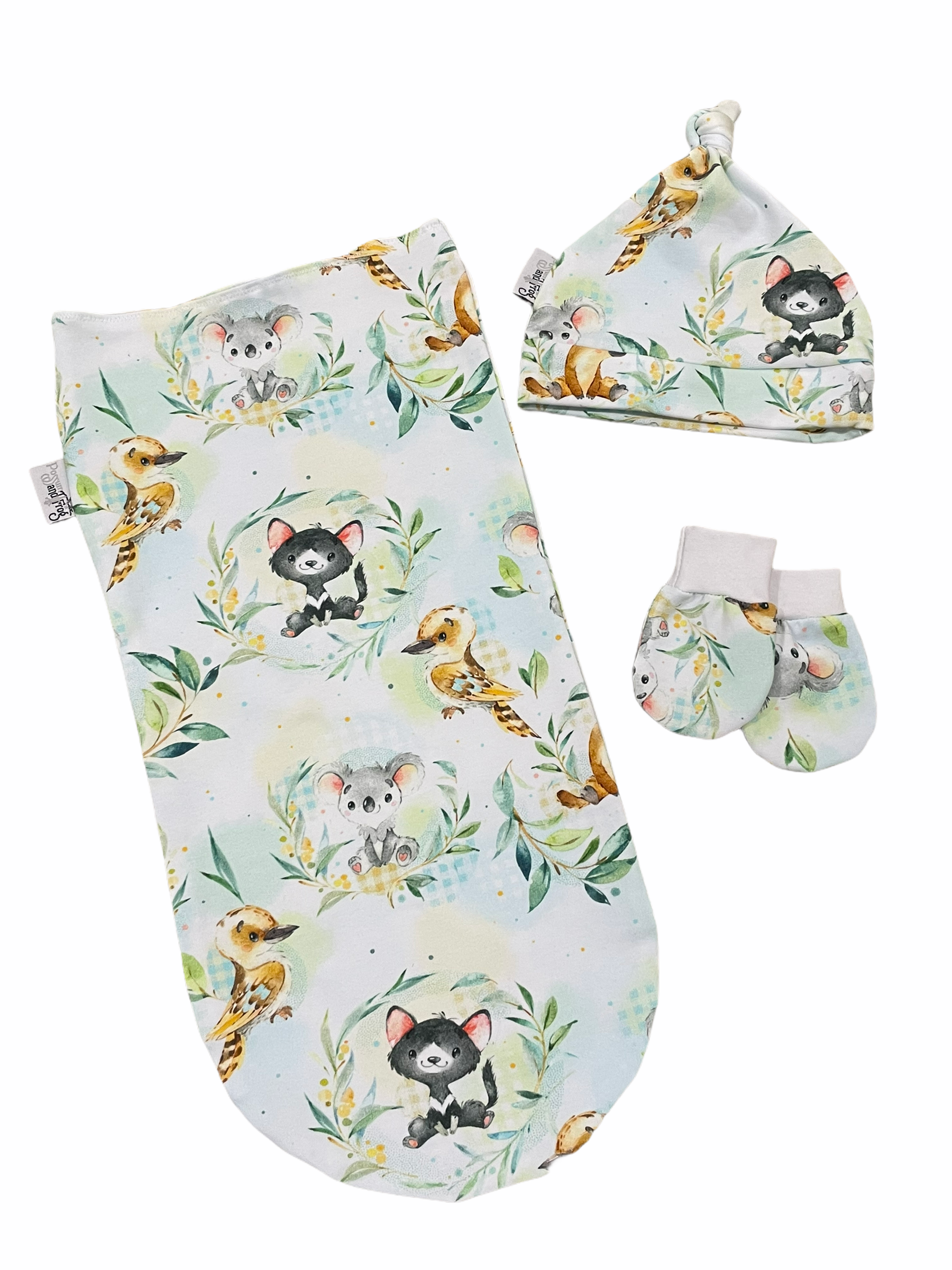 Possum and Frog - Newborn Swaddle Set - Aussie Animals