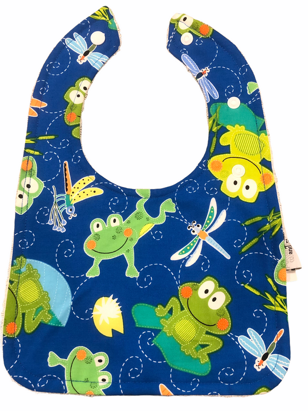 Possum and Frog - Rounded Bib - Blue Frogs