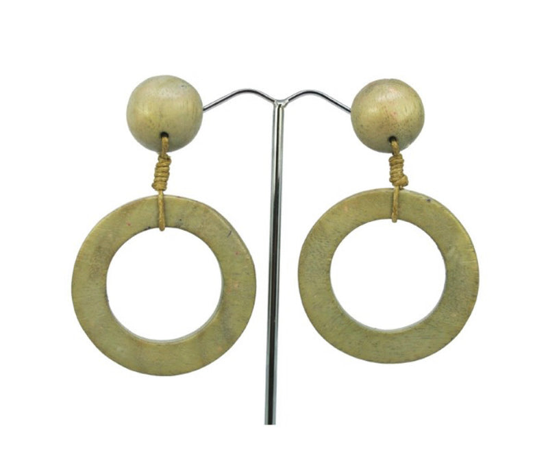 SC Wood Round Earrings - Sage