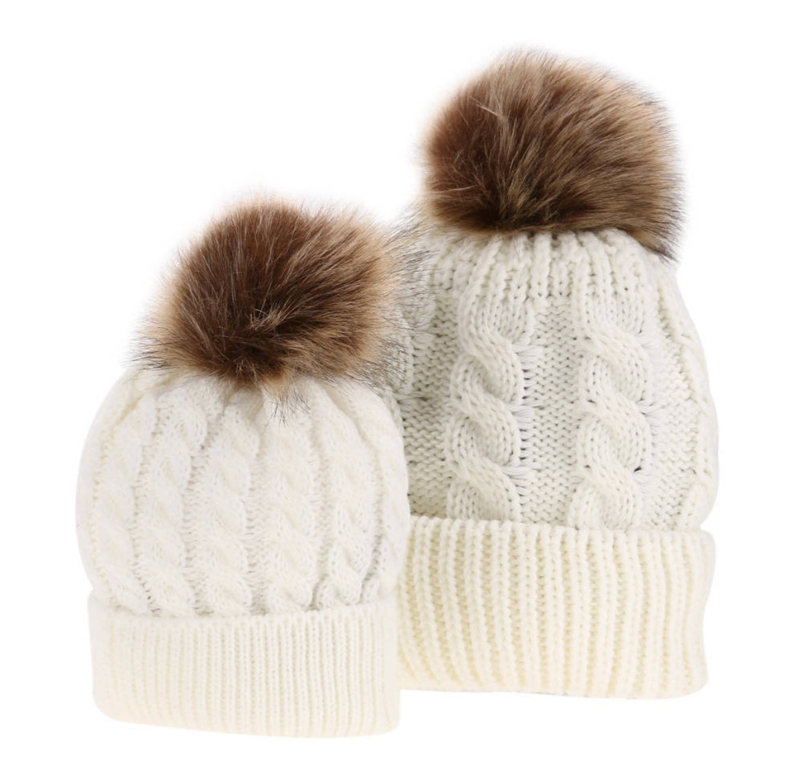 Possum and Frog - Mum and Bub Beanie Set - CREAM