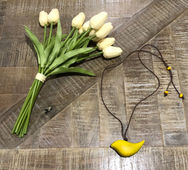 TJ Yellow Wooden Bird Corded Necklace