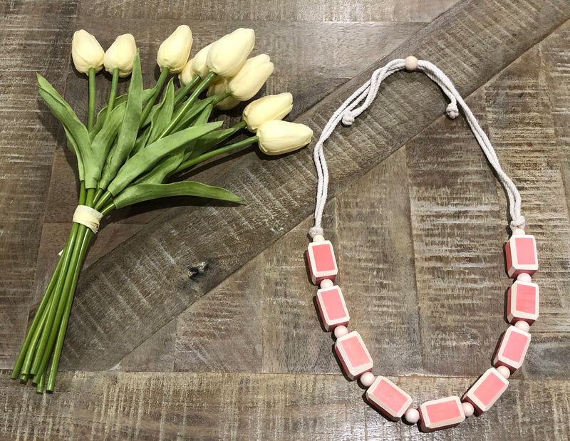 Wood Bead Necklace- Coral