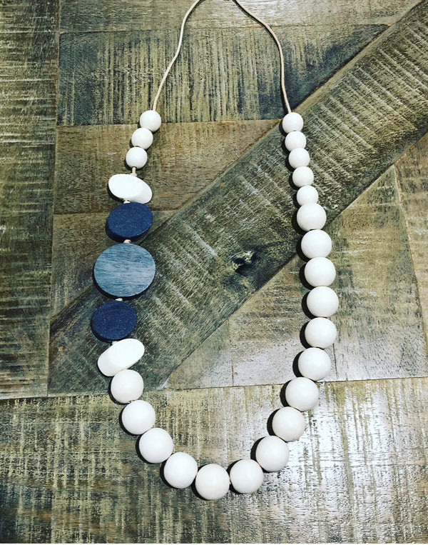 SC White and Grey Wooden Necklace